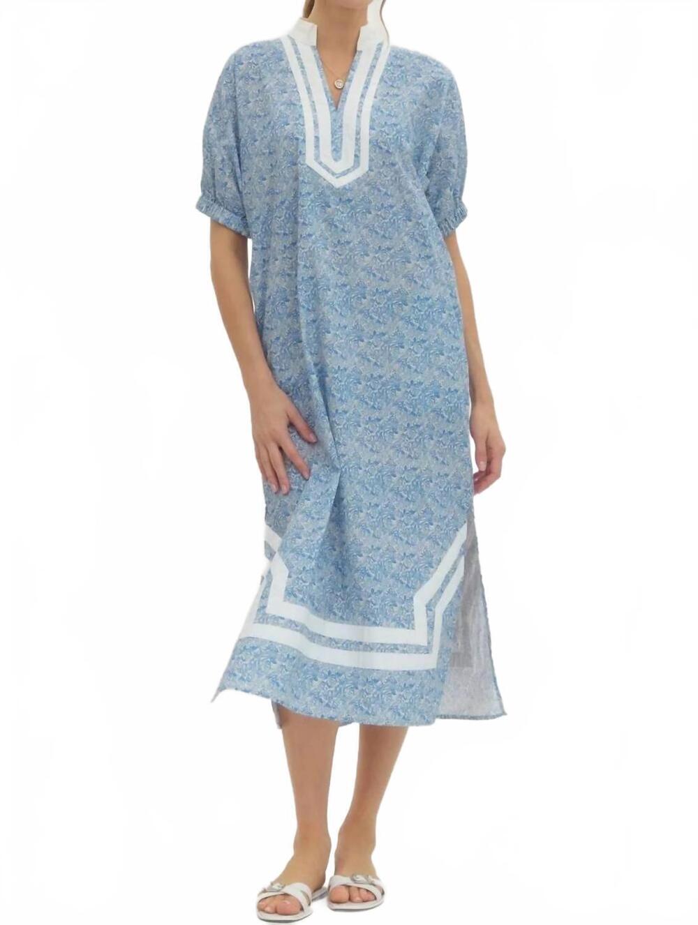 NEW ENTRO floral print midi dress in blue/ white